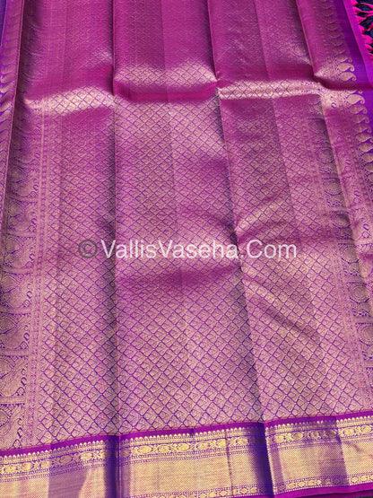 Pure Kanchipuram Silk Saree - Blue & Purple Combo - VVPS025