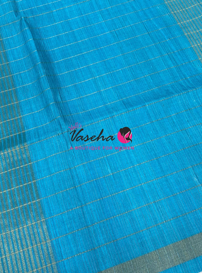 Semi Art Tussar Silk  / Art Silk - Brown & Blue - VVATS008