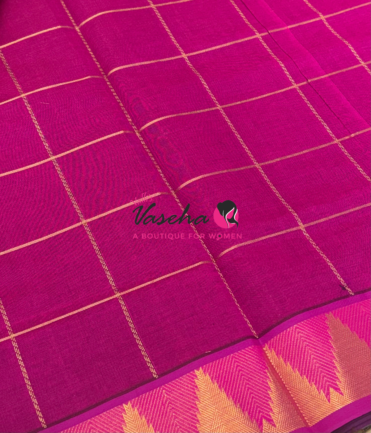 Semi Silk Cotton Saree - Checked Pattern with Butta  - VVSSC013