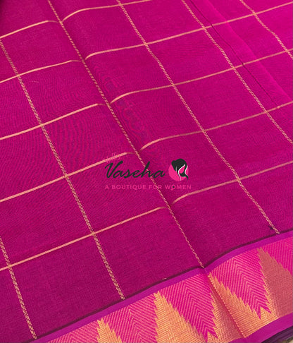 Semi Silk Cotton Saree - Checked Pattern with Butta  - VVSSC013