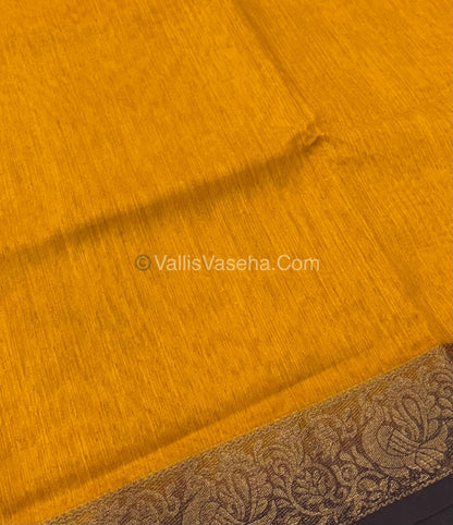 Bamboo Silk Saree - Yellow with  Brown Shade - VVBSS011
