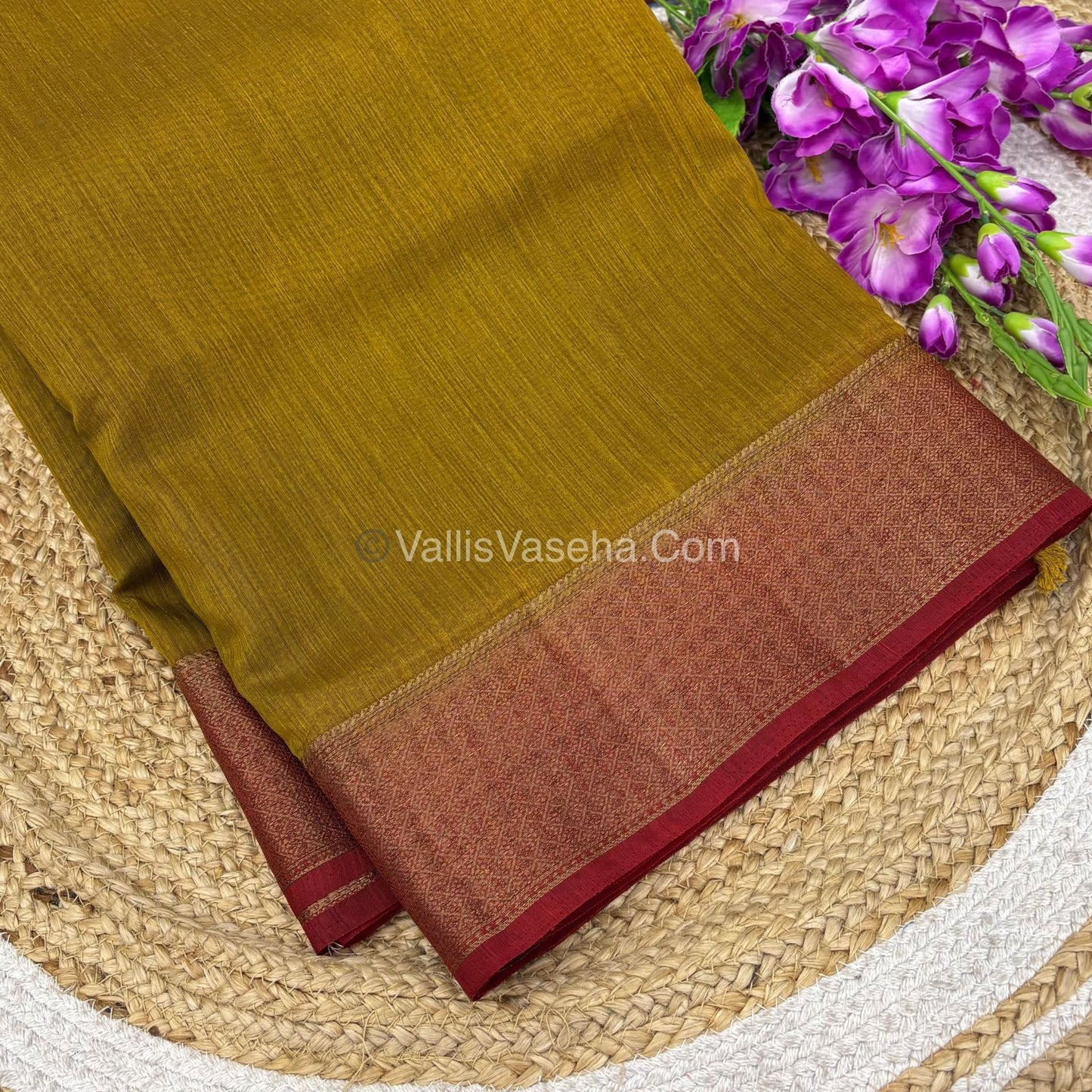 Bamboo Silk Saree - Mustard Yellow With Red  Shade - VVBSS002