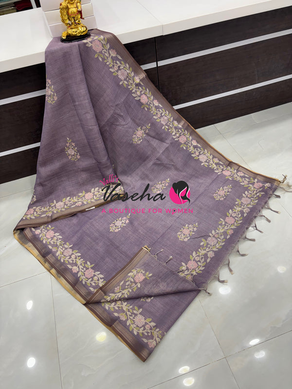 Linen Tissue Saree - Lavender Shade - VVLTS002