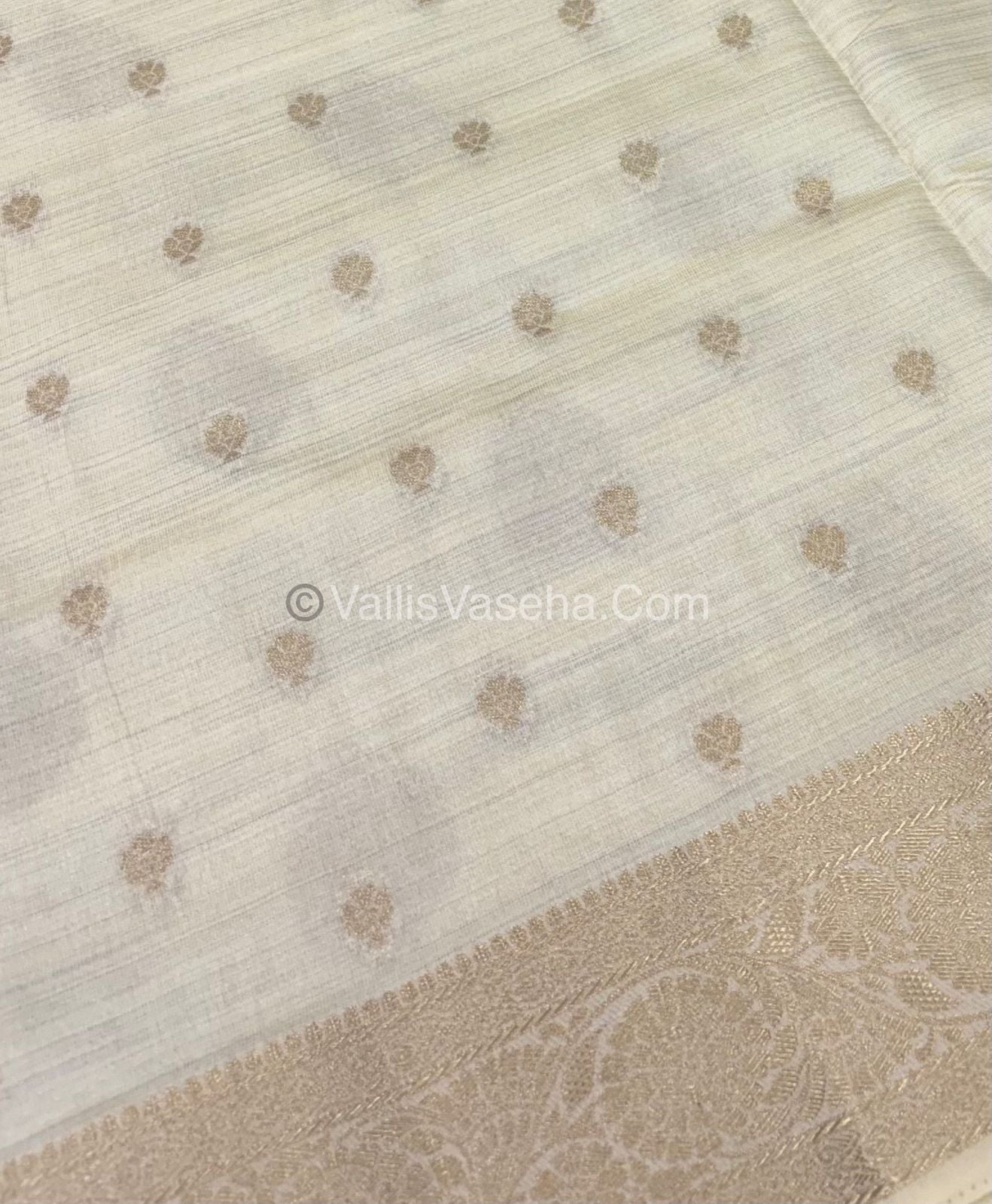 Semi Tussar Silk - Grand Pallu  - Cream Shade - VVSTS029