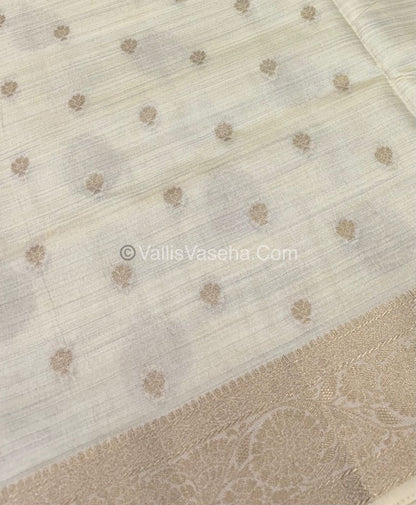 Semi Tussar Silk - Grand Pallu  - Cream Shade - VVSTS029
