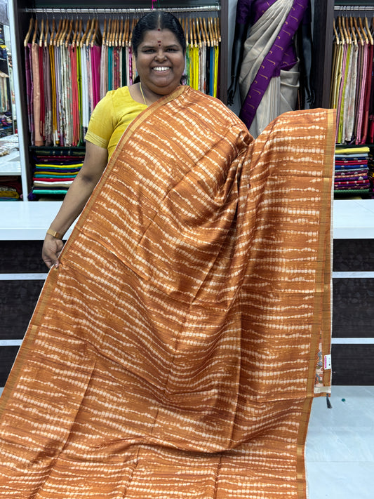 Semi Matka Tussar Silk Saree - Shibori pattern - Mustard Shade - VVSMT001