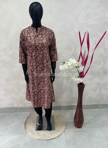 Slub Cotton -  Printed Kurti -  A - Line Cut - VVALK001