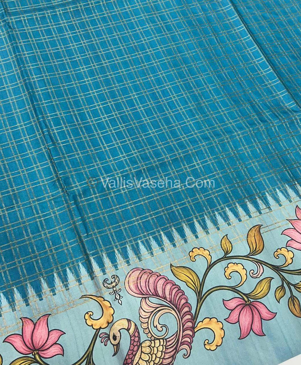 Semi Tussar Silk - Blue With Blue Shade  - VVSTS040