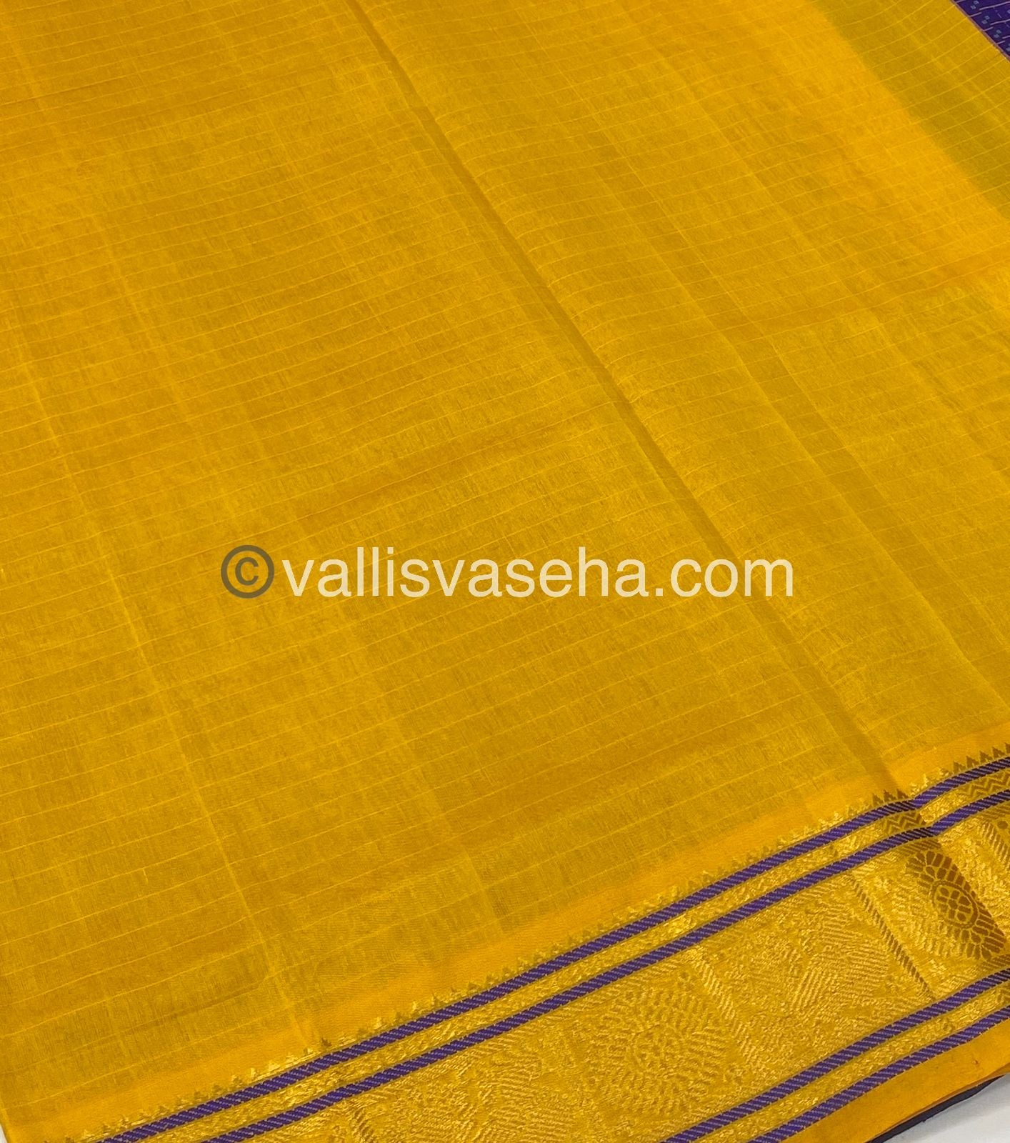 Pure Silk Cotton Saree - Blue with Yellow - Lakshadeepam Design - VVPLD001