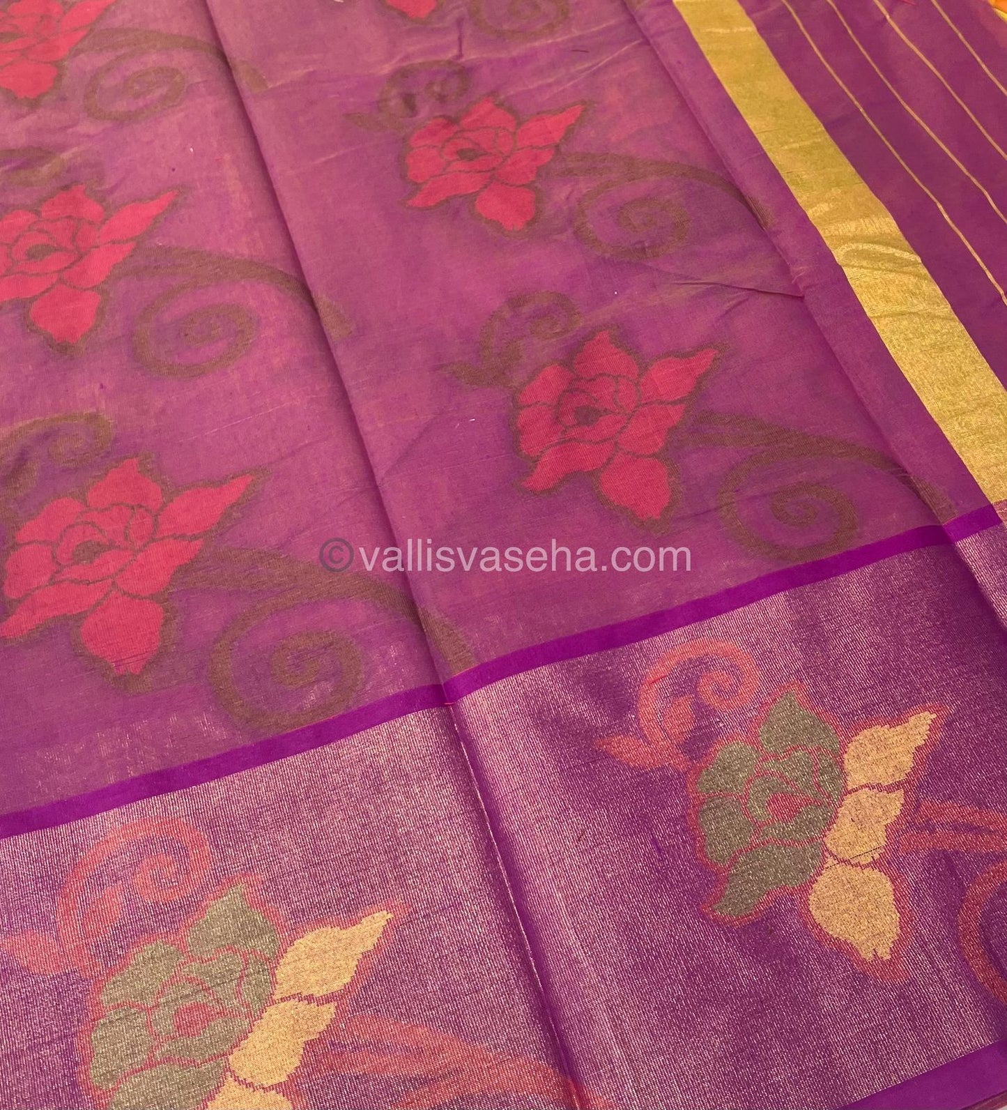Banarasi Pochampally Weaving Semi Soft Cotton Saree - Orange with Purplish Pink - VVBPS001