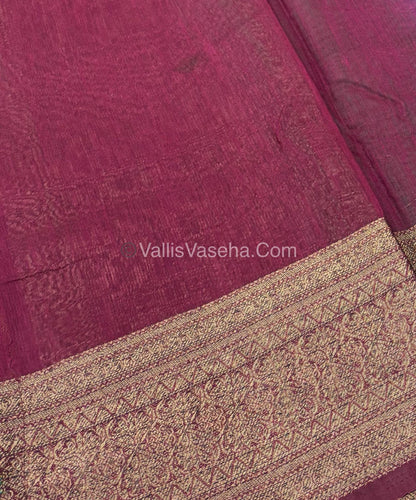 Bamboo Silk Saree - Green With Wine  Shade - VVBSS006