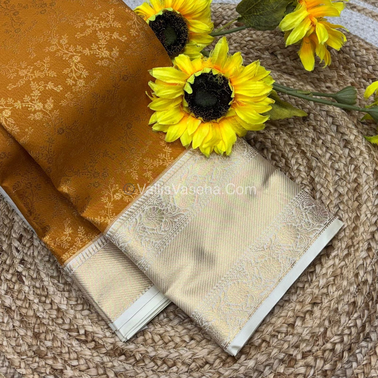 Semi Bridal Kanchipuram Silk - Mustard Yellow With Cream Shade  - VVSBK001