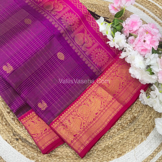 Pure Silk Cotton Saree - Vairavoosi checks - Mayil & Chakkaram - VVMCV002