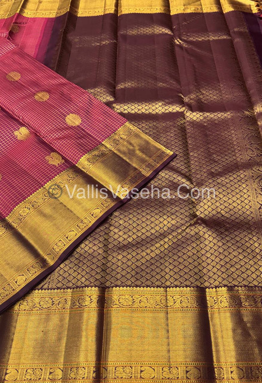 Pure Kanchipuram Silk Saree - Pinkish Maroon & Wine Brown Combo - VVPS040