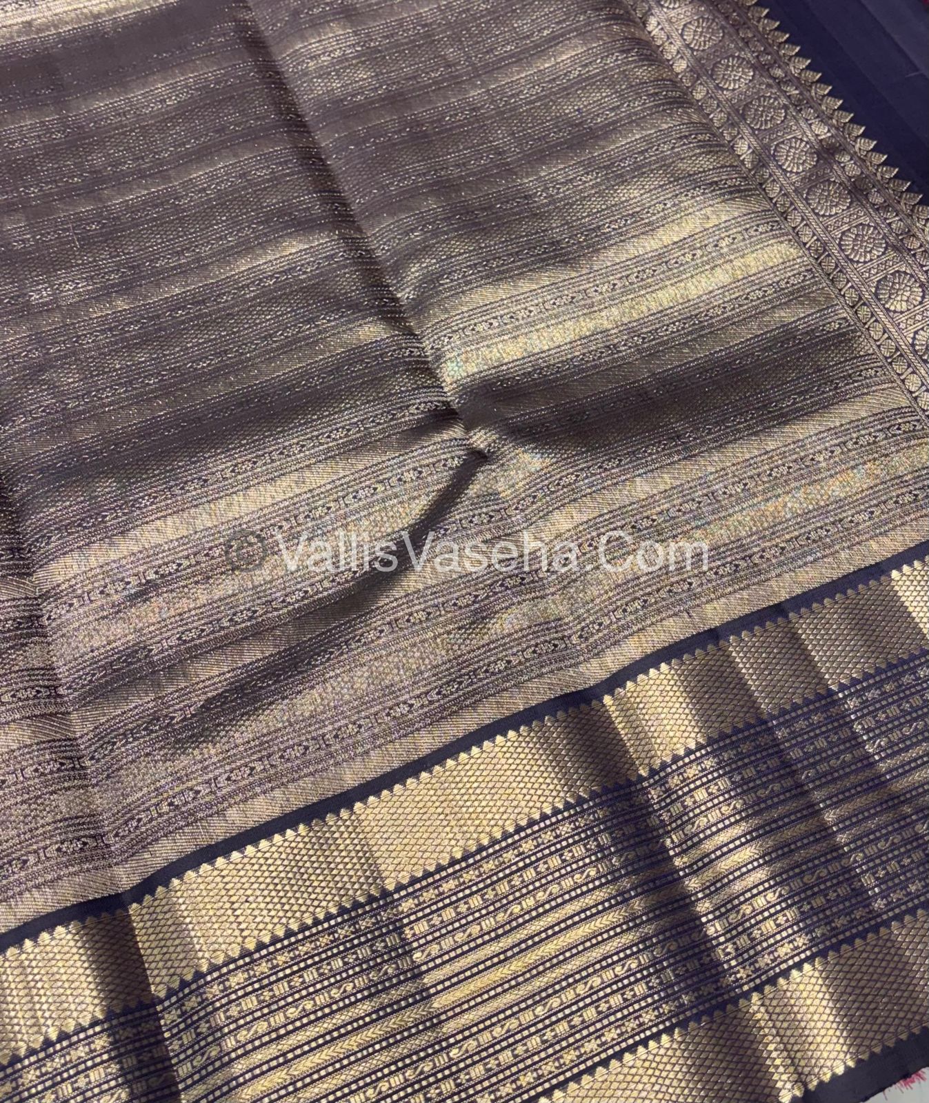 Pure Vintage Korvai Kanchipuram Bridal Silk Saree - Pink & Navy Blue Combo - VVPS033