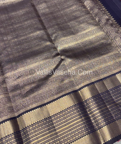 Pure Vintage Korvai Kanchipuram Bridal Silk Saree - Pink & Navy Blue Combo - VVPS033