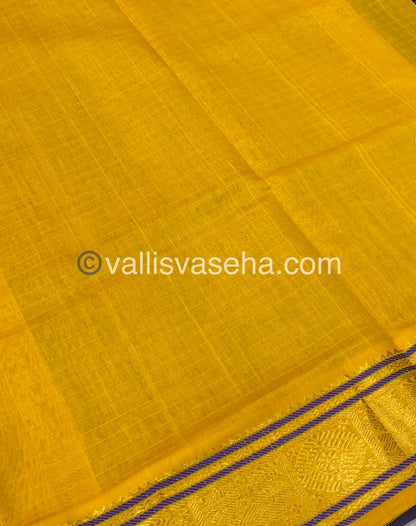 Pure Silk Cotton Saree - Blue with Yellow - Lakshadeepam Design - VVPLD001