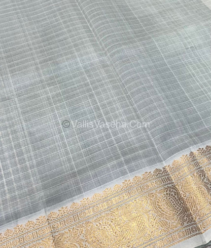 Pure Silk Cotton Saree - Green With White Shade - Lakshadeepam Design - VVPLD001