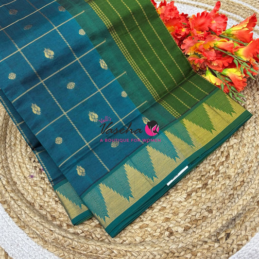 Semi Silk Cotton Saree - Checked Pattern with Butta  - VVSSC012