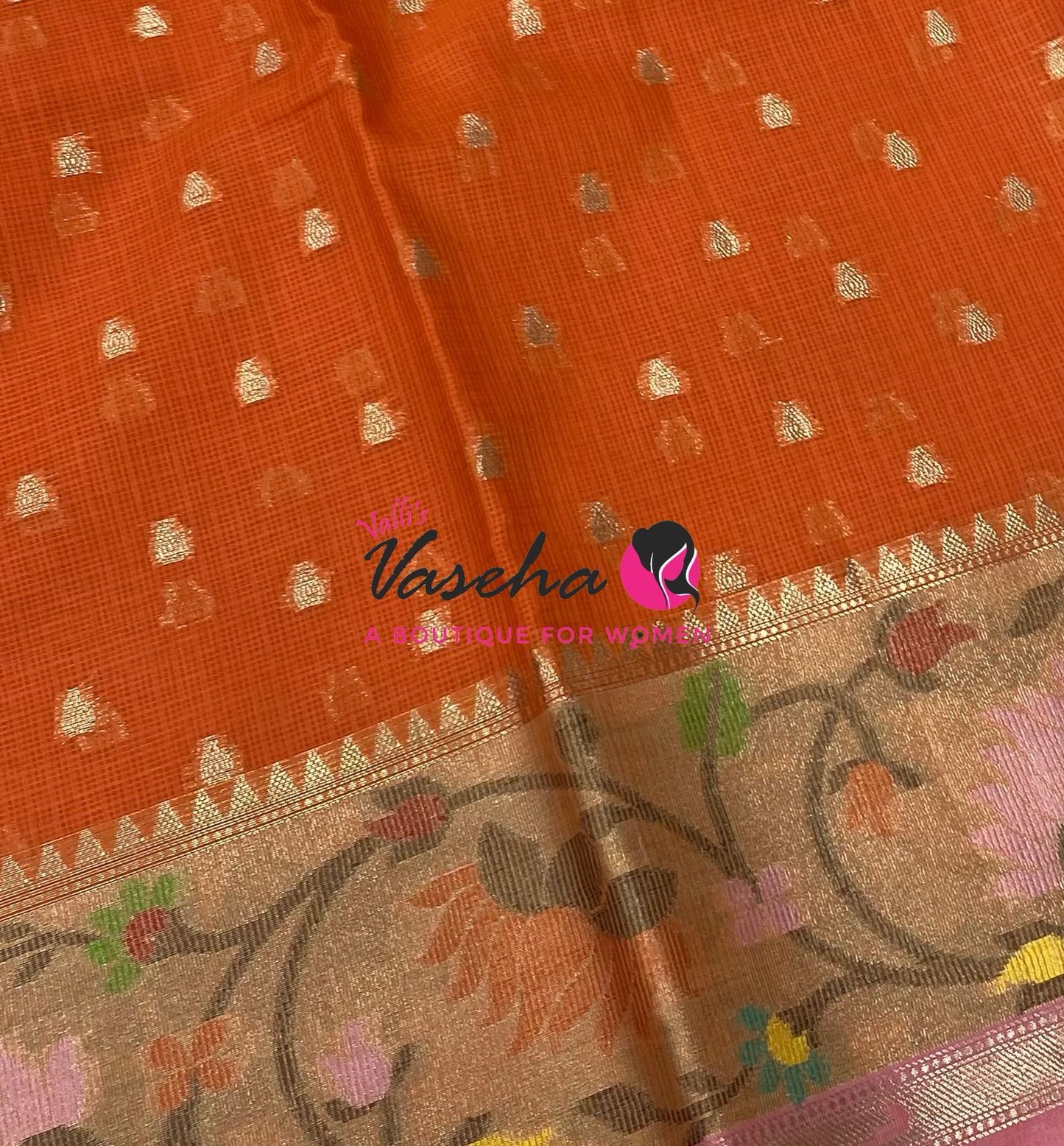 Kota Saree - Paithani Border - Orange with Light Pink   - VVKPS001