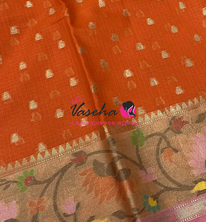 Kota Saree - Paithani Border - Orange with Light Pink   - VVKPS001