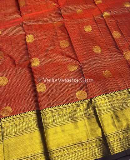 Pure Kanchipuram Silk Saree - Dark Rust Orange with Wine Brown Combo - VVPS012