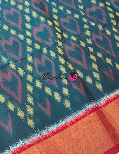 Pochampally Silk Cotton Saree - Ramar Blue & Red Shade - VVPPS001