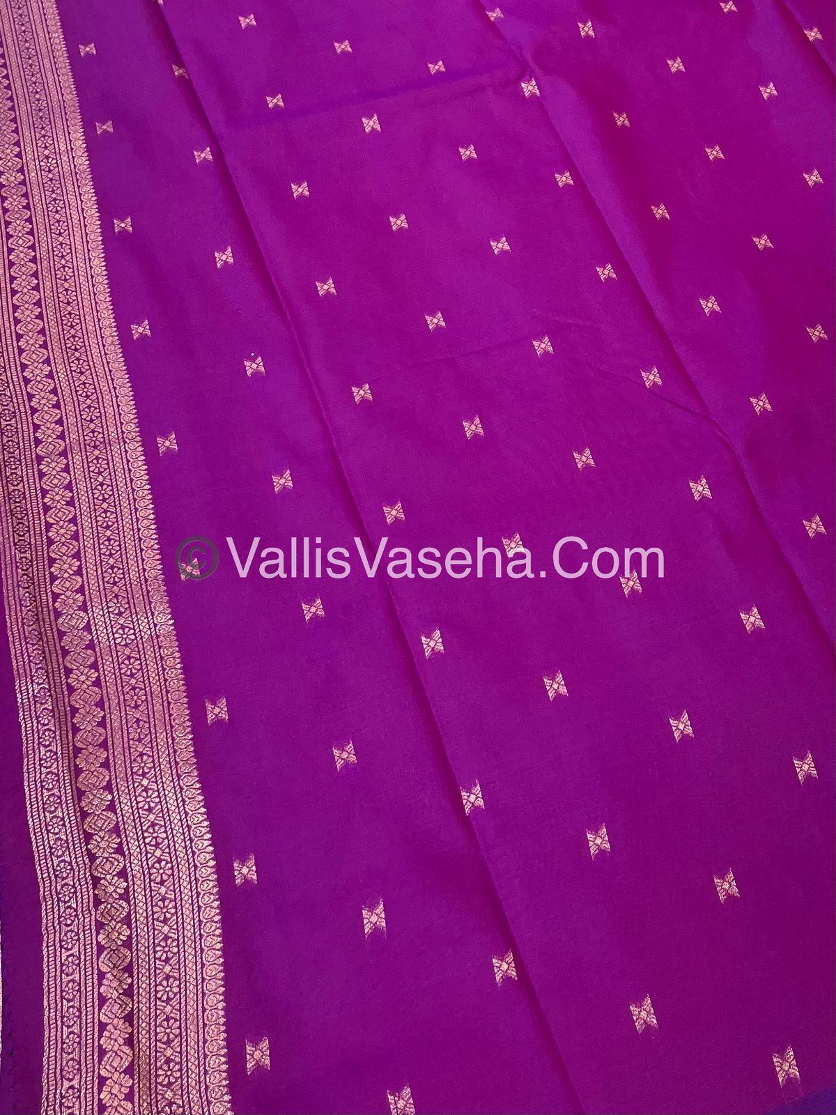 Semi Soft Silk - Peacock Butta Border - Purplish Pink Shade -VVSSS014