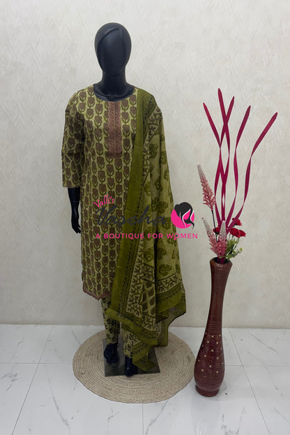 Ready Made - Salwar, Kameez & Duppatta(3pc)- Cotton - VVRMS021