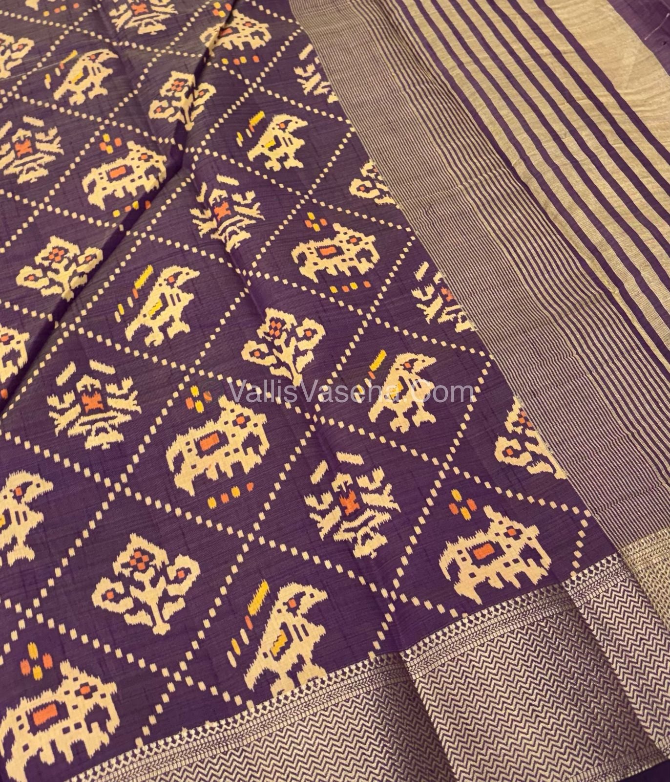 Semi Tussar Silk Saree - Ikkat / Pochampally Design - Dark Purple Shade - VVSTS034