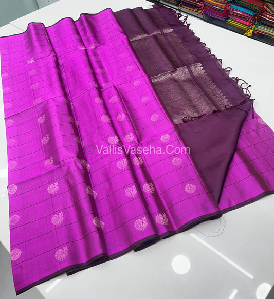 Pure Soft Silk Saree - Pink & Wine Purple Shade - VVPSS055