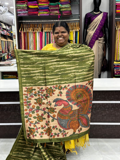 Semi Matka Tussar Silk Saree - Shibori pattern - Green Shade - VVSMT001