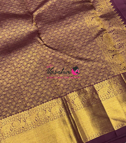Pure Kanchipuram Silk Saree - Rust Orange & Wine Brown Shade  - VVPS067