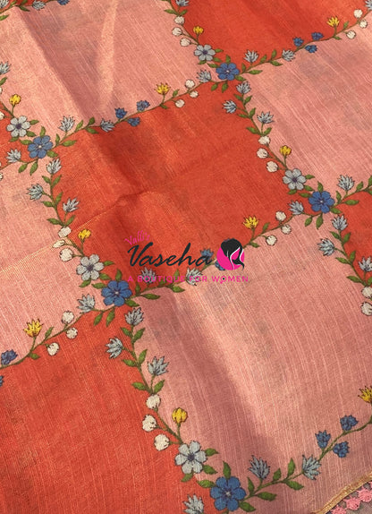 Linen Tissue Saree -  Light & Dark Combo - Orange Shade - VVLTS005