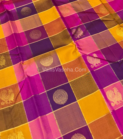 Pure Kanchipuram Silk Saree - Pazhum Pazhamum Checks - VVPS017