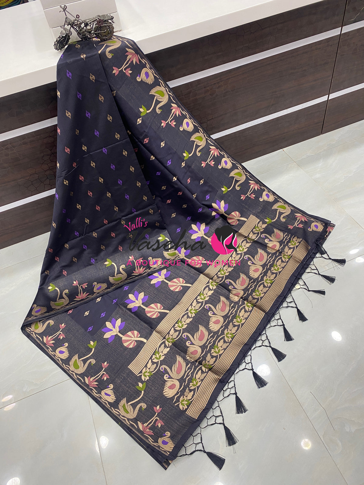 Banarasi - Heritage Meenakari Silk - Black Shade - VVBHS013