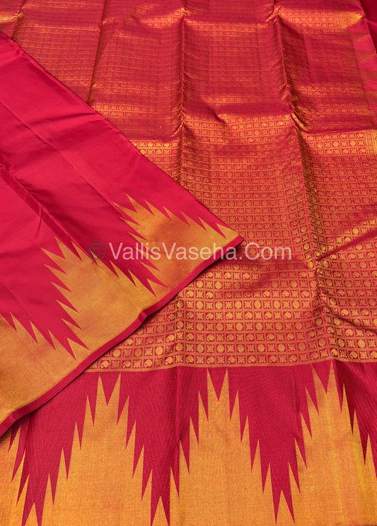 Pure Vintage Kanchipuram Silk Saree  - 8 Kol Weaving - Red Shade VVPS019