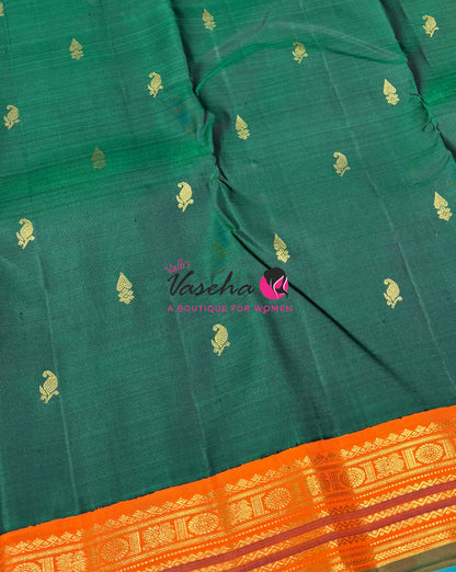 Pure Vintage Korvai Kanchipuram Silk Saree - Green & Orange Combo - VVPS034