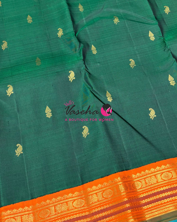 Pure Vintage Korvai Kanchipuram Silk Saree - Green & Orange Combo - VVPS034