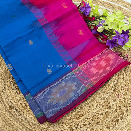 Semi Silk Cotton Saree - Blue & Pink Combo - VVSSC001