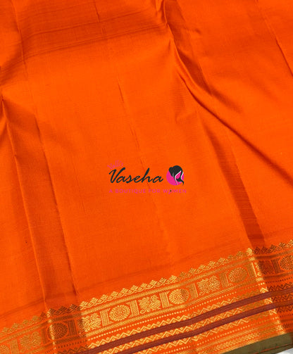 Pure Vintage Korvai Kanchipuram Silk Saree - Green & Orange Combo - VVPS034