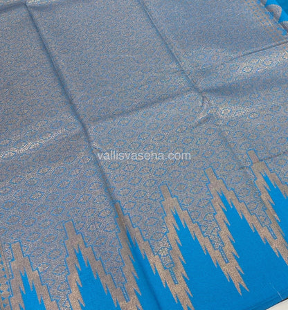 Kanchi Semi Silk - Green With Blue - Temple Border  - VVKSS001