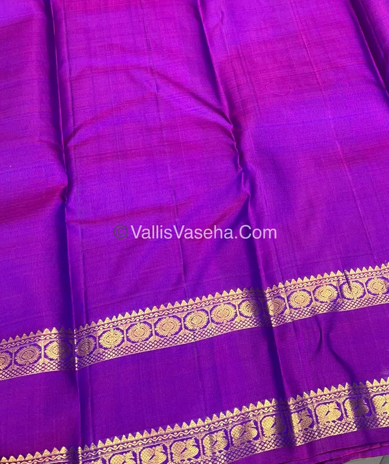 Pure Kanchipuram Silk Saree - Double Tone Peacock Blue with Purplish Pink Shade - VVPS014