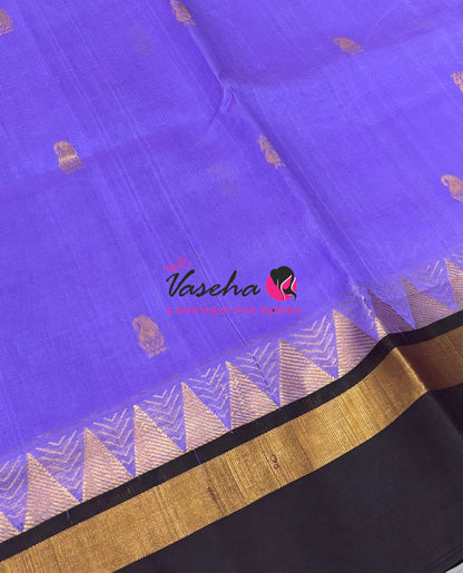 Pure Korvai Silk Cotton Saree - Lavendar with Brown -  VVKSC030