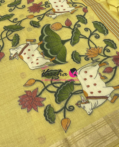 Muga Tissue Linen Saree - Yellow Shade - VVMLT003