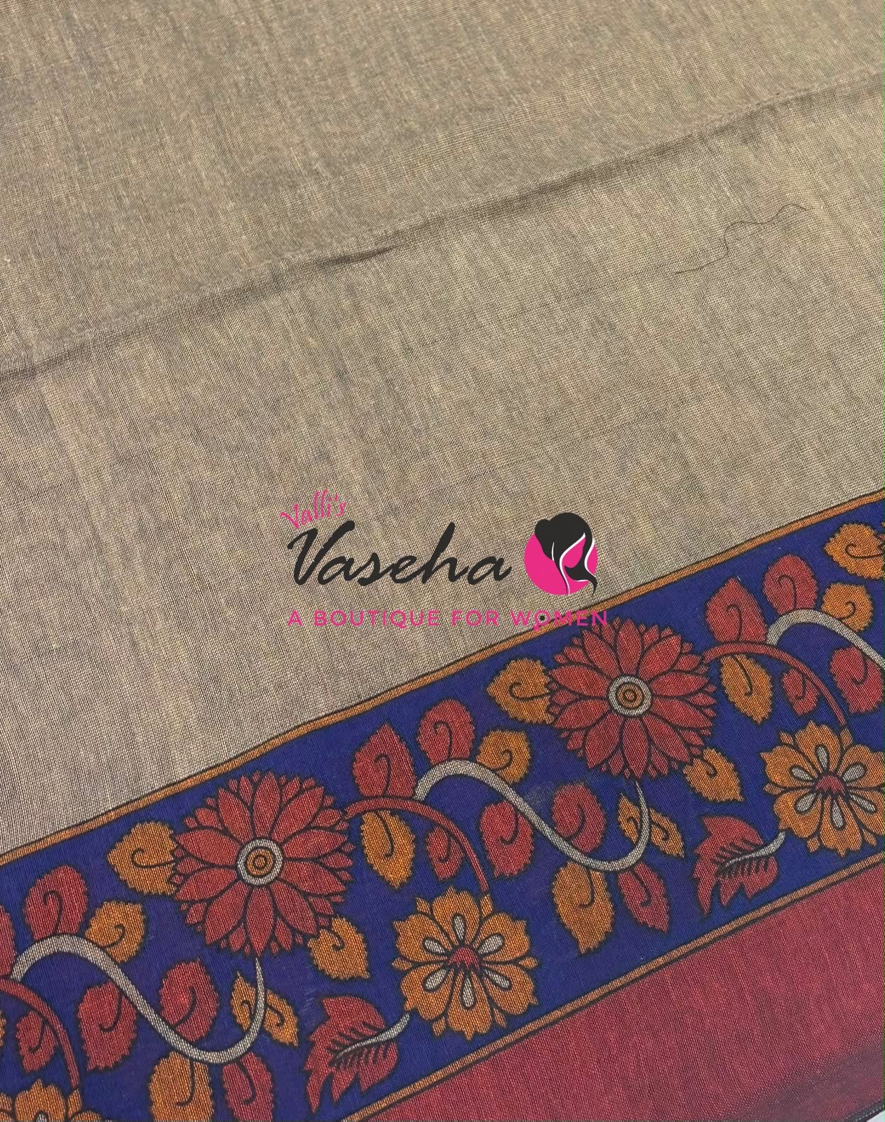 Handloom Cotton Sarees with Kalamkari Blouse - VVKCK004