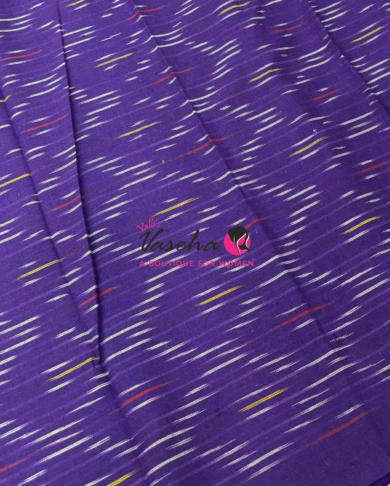 Double Ikkat Pure Cotton Saree -  Blue With Red  - VVIKS002