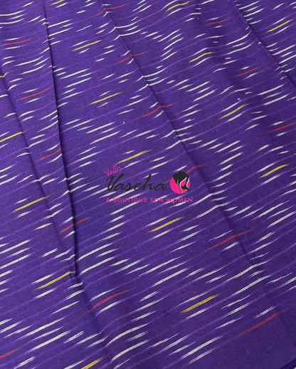 Double Ikkat Pure Cotton Saree -  Blue With Red  - VVIKS002