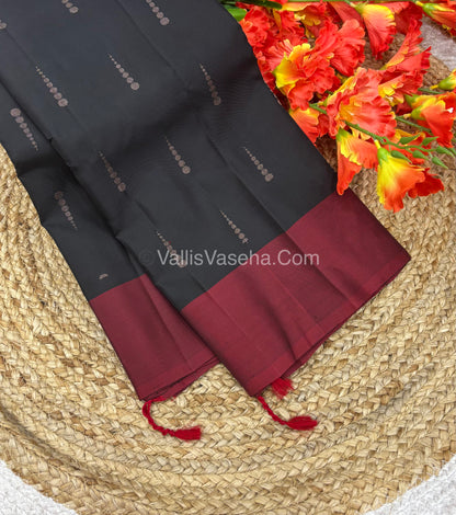 Pure Soft Silk Saree - Black With Maroon - VVPSS073