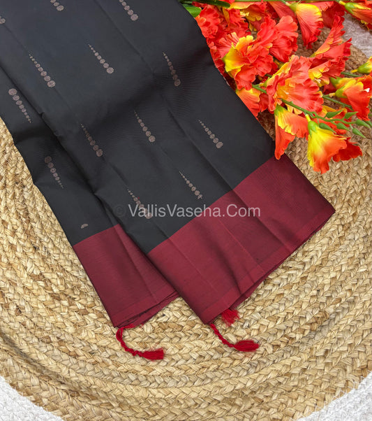 Pure Soft Silk Saree - Black With Maroon - VVPSS073